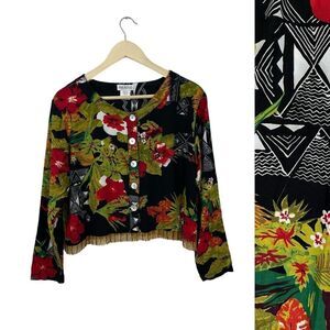 Vintage Paradiso Large Top Shell Button Hawaiian Aloha Crop Beaded Womens